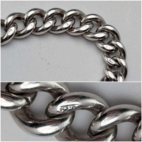 Circa 1900 British antique sterling silver Albert chain 51g horse medal fob