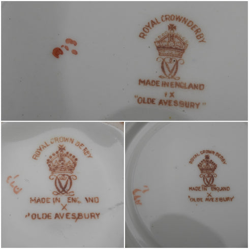 Trio de tazas de té vintage británico Royal Crown Derby "Old Aylesbury", c. 1947, n.º 2