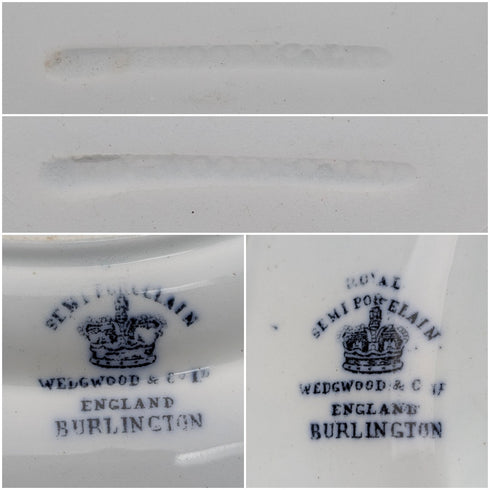 一對英國古董伯靈頓圖案半瓷餐盤,由韋奇伍德公司製造。