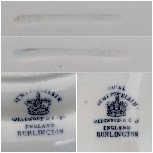 Pair of antique British Burlington pattern semi-porcelain dinner plates by Wedgwood & Co.