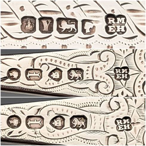 Antique British sterling silver cutlery set, circa 1866, 110g total weight, in case, Martin, Hall & Co.