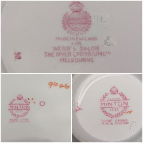 English Vintage Minton Pink Cockatrice Teacup Trio