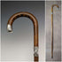 1922 British antique gentleman's walking stick brown stem sterling silver embossed decoration curved handle 90cm