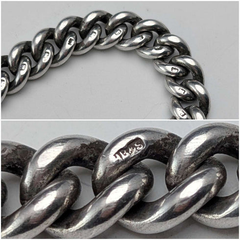 Circa 1922 British Antique Sterling Silver Albert Chain, 60g, Semi-Silver Medal Fob
