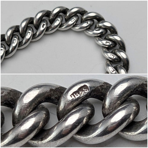 Circa 1922 British Antique Sterling Silver Albert Chain, 60g, Semi-Silver Medal Fob