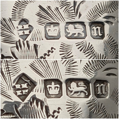 1905 British antique sterling silver napkin rings, pair, 42g, Martin & Hall, case included