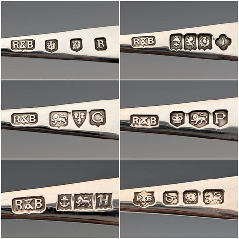 1957 British Vintage Multi-Hallmark Sterling Silver Teaspoons x 6, Total 80g, Roberts & Belk, Case Included