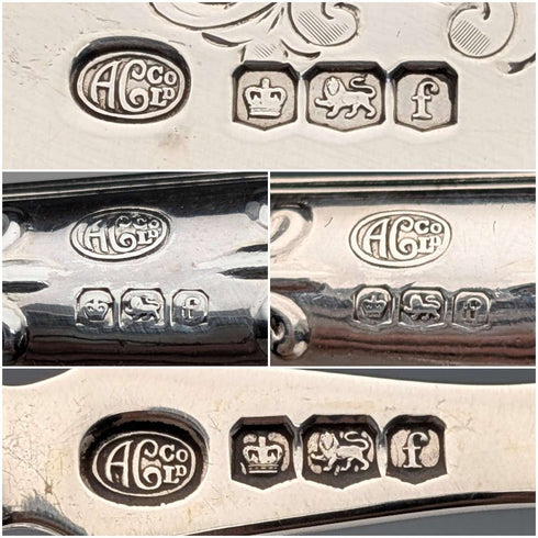 1923 British antique all-sterling silver fish cutlery set, 6 pairs, 653g, in wooden box, Alexander Clarke