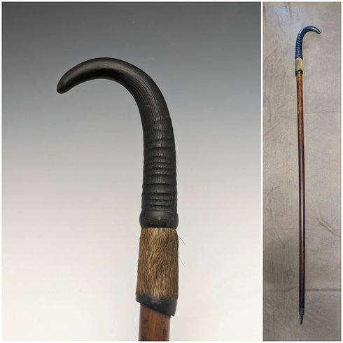 瑞士製造古董登山手杖,帶毛皮角柄 93 厘米