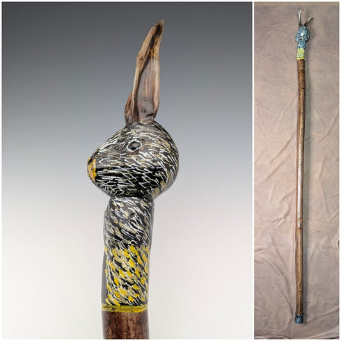 復古棕色軸兔頭手杖手杖 110 厘米