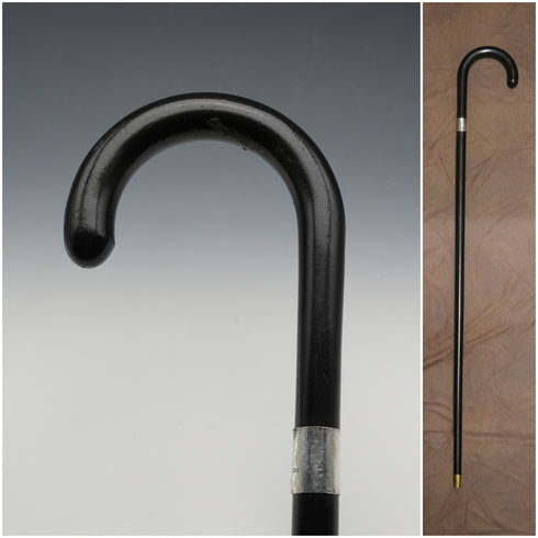 1935년 영국 빈티지 블랙 샤프트 순은 장식 대곡선 핸들 지팡이 88cm