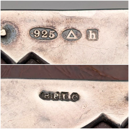 1907年 英国アンティーク 純銀装飾 小型革財布 小銭入れ Boots Pure Drug Company