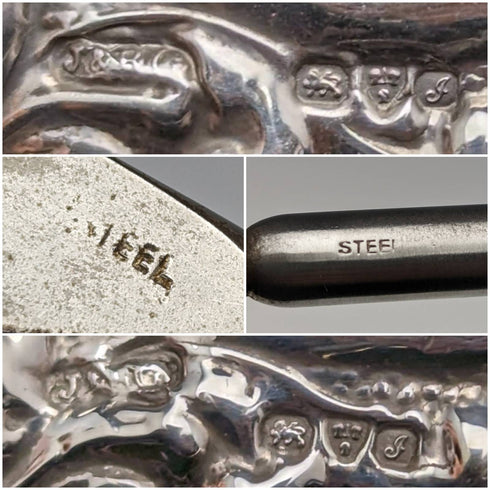 1909 British Antique Pure Silver Handle Shoehorn Button Hook Set in Case J and R Griffin