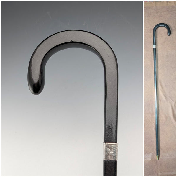 1934 年英國古董方形桿,彎曲手柄,純銀裝飾手杖,85 厘米,J Howell & Co.