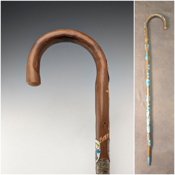 復古歐洲之旅彎柄旅遊手杖棕色桿 92 厘米