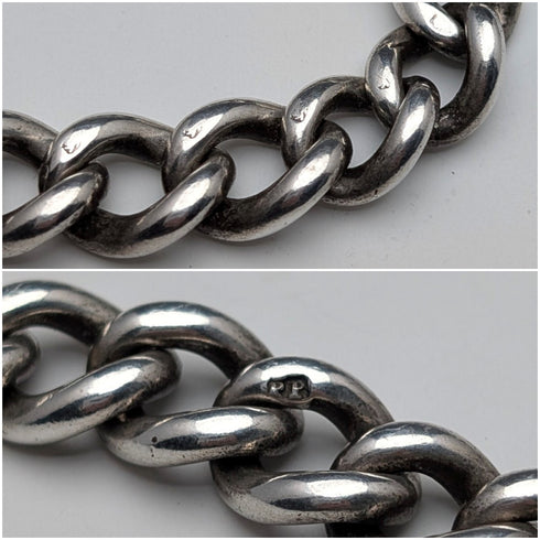 1900年頃 英国アンティーク 純銀製アルバートチェーン 62g Mr.パンチ チャームフォブ