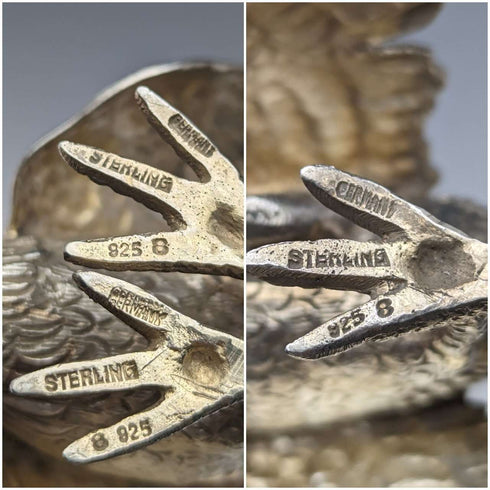 1962 German Vintage Sterling Silver Fighting Cock Figurine Pair Total 242g Israel Freeman