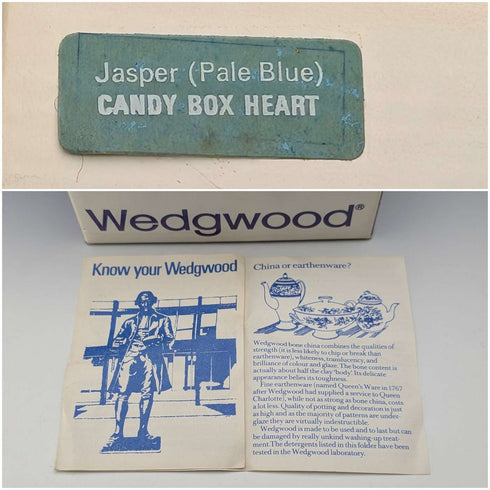 Vintage British Wedgwood Jasperware Heart-Shaped Trinket Box, Pale Blue, with Box and Instructions