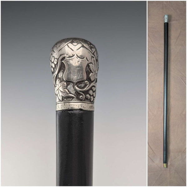 1900年頃 英国アンティーク ブラックシャフト 純銀製ロンデルハンドル 杖 88cm