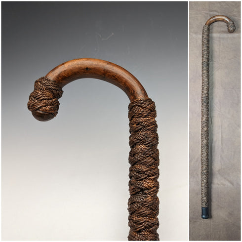 英國復古男士手杖,麻繩弧形手柄,超粗棕色桿,90 厘米