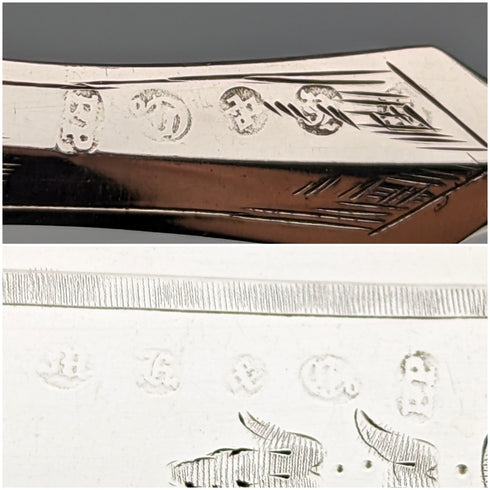 1870年頃 英国アンティーク 彫刻白蝶貝ハンドル フルーツカトラリー5ペアセット 木箱入り MARTIN HALL