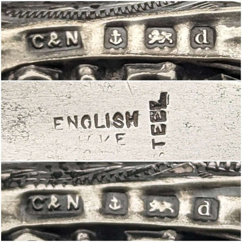 1903年 英国アンティーク 純銀ハンドル シューホーン ボタンフックx2セット Crisford & Norris