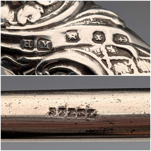 1897 British antique sterling silver handle large button hook Henry Matthews