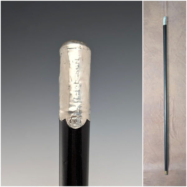 約 1900 年英國古董黑桿純銀圓柄手杖,90 厘米