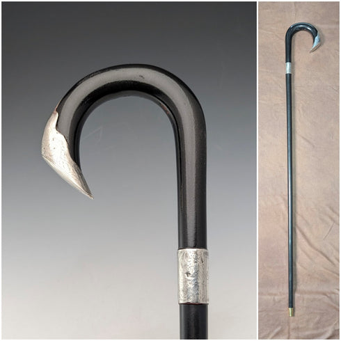 1903年英國古董黑軸彎柄純銀裝飾手杖92厘米