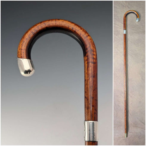 1925 英國古董棕色手柄,彎曲手柄,純銀裝飾,輕便手杖,86厘米,C&S