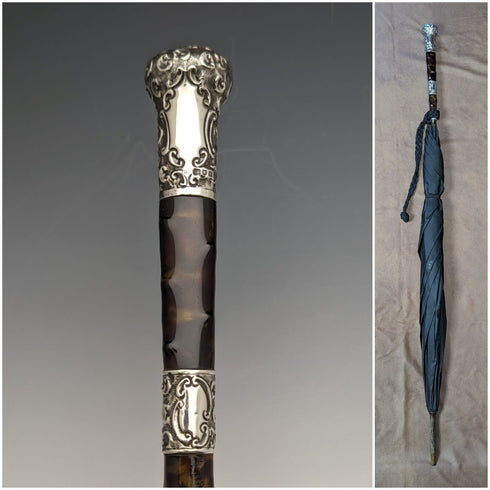 1905 年英國古董男士雨傘純銀和玳瑁樹脂手柄 86 厘米 S.FOX&Co.