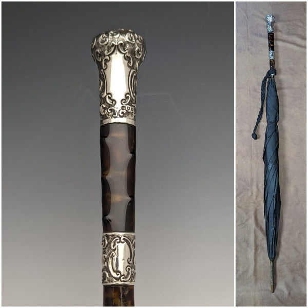 1905 年英國古董男士雨傘純銀和玳瑁樹脂手柄 86 厘米 S.FOX&Co.