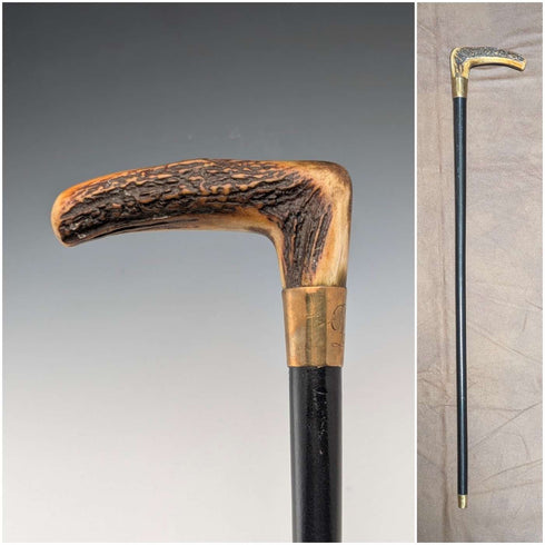 Vintage Black Shaft Antler L-Handle Walking Stick, 72cm, ASHBEY