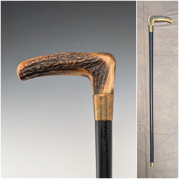 ヴィンテージ ブラックシャフト アントラーL字ハンドル ステッキ 杖 72cm ASHBEY