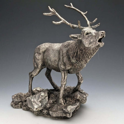 純銀張り彫刻 特大 牡鹿 オブジェ 900g 高さ20cm 英国 カントリーアーティスト社