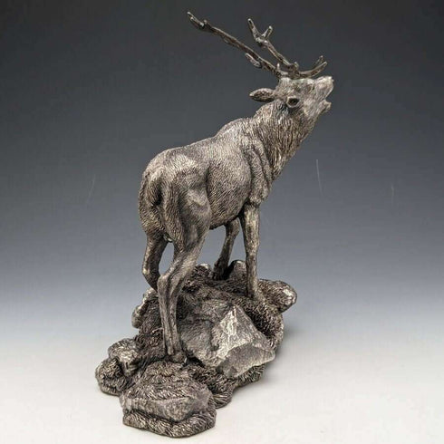 Objeto decorativo de ciervo extragrande, grabado en plata de ley, 900 g, 20 cm de altura, Country Artists, Reino Unido