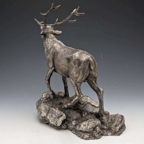Objeto decorativo de ciervo extragrande, grabado en plata de ley, 900 g, 20 cm de altura, Country Artists, Reino Unido