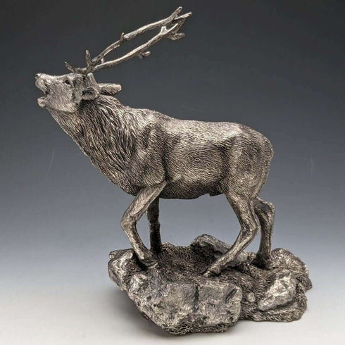 Objeto decorativo de ciervo extragrande, grabado en plata de ley, 900 g, 20 cm de altura, Country Artists, Reino Unido