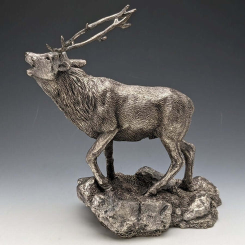 純銀張り彫刻 特大 牡鹿 オブジェ 900g 高さ20cm 英国 カントリーアーティスト社