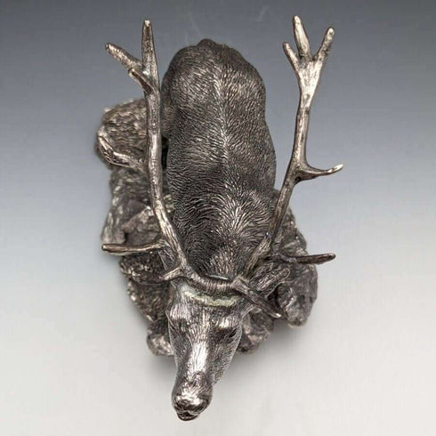 Objeto decorativo de ciervo extragrande, grabado en plata de ley, 900 g, 20 cm de altura, Country Artists, Reino Unido