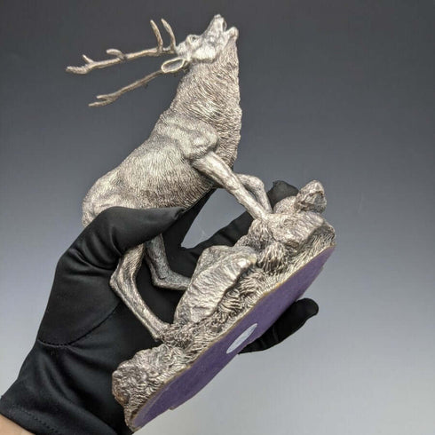 純銀張り彫刻 特大 牡鹿 オブジェ 900g 高さ20cm 英国 カントリーアーティスト社