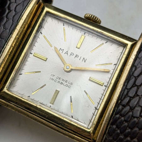 British vintage good operation Mappin & Webb Perth watch mechanical 17 stone leather case