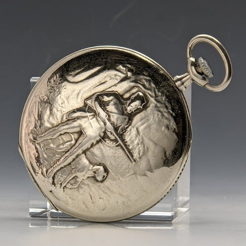 アンティーク 動作良好(時刻合わせ不可) タバン 彫刻ケース 懐中時計