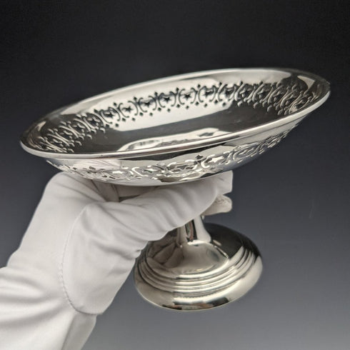 1909 British Antique Pure Silver (925 Silver) Compote Tazza Diameter 15cm 191g West & Son