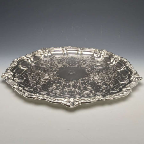 1898 British Antique Sterling Silver (925 Silver) Legless Salva Diameter 30cm 670g Henry Bourne