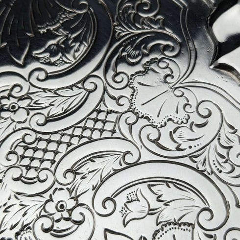 1898 British Antique Sterling Silver (925 Silver) Legless Salva Diameter 30cm 670g Henry Bourne