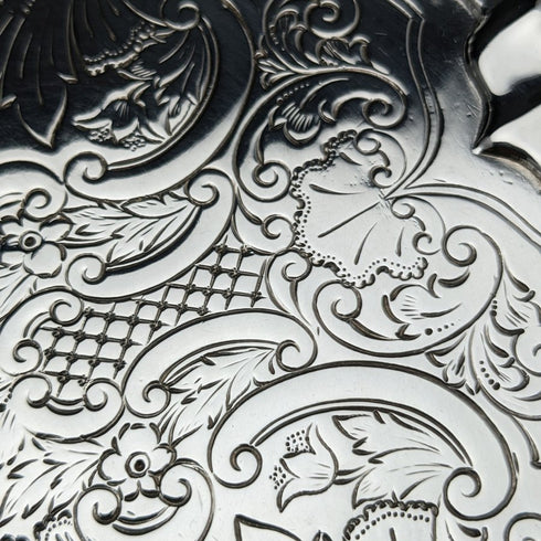 1898年 英国アンティーク 純銀(925シルバー) 脚なしサルヴァ 直径30cm 670g Henry Bourne