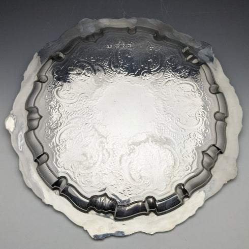 1898年 英国アンティーク 純銀(925シルバー) 脚なしサルヴァ 直径30cm 670g Henry Bourne