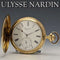 Reloj de bolsillo antiguo Ulysse Nardin, circa 1910, en buen estado de funcionamiento, caja de oro macizo de 18 quilates tipo saboneta, diámetro de 54 mm, 121 g.