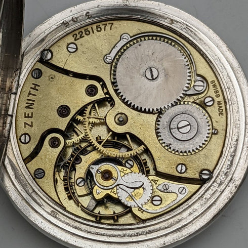 1918年 アンティーク 動作品 ゼニス 純銀ケース ミリタリースタイル 懐中時計